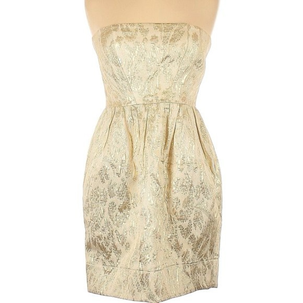 Shoshanna gold brocade dress. Perfect for a junior prom!